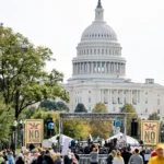 People protest in Washington, D.C. as part of the 'No Kings' rallies in Washington,